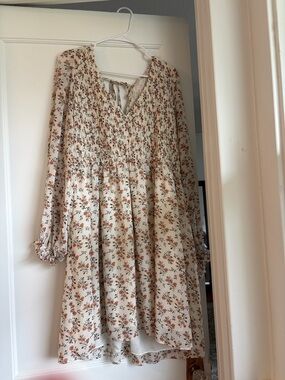 ARULA Cream Floral Smocked Peasant Dress